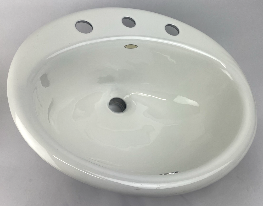 KOHLER K-2904 Farmington white cast iron drop in bathroom sink 8 inch widespread faucet centerset NOS