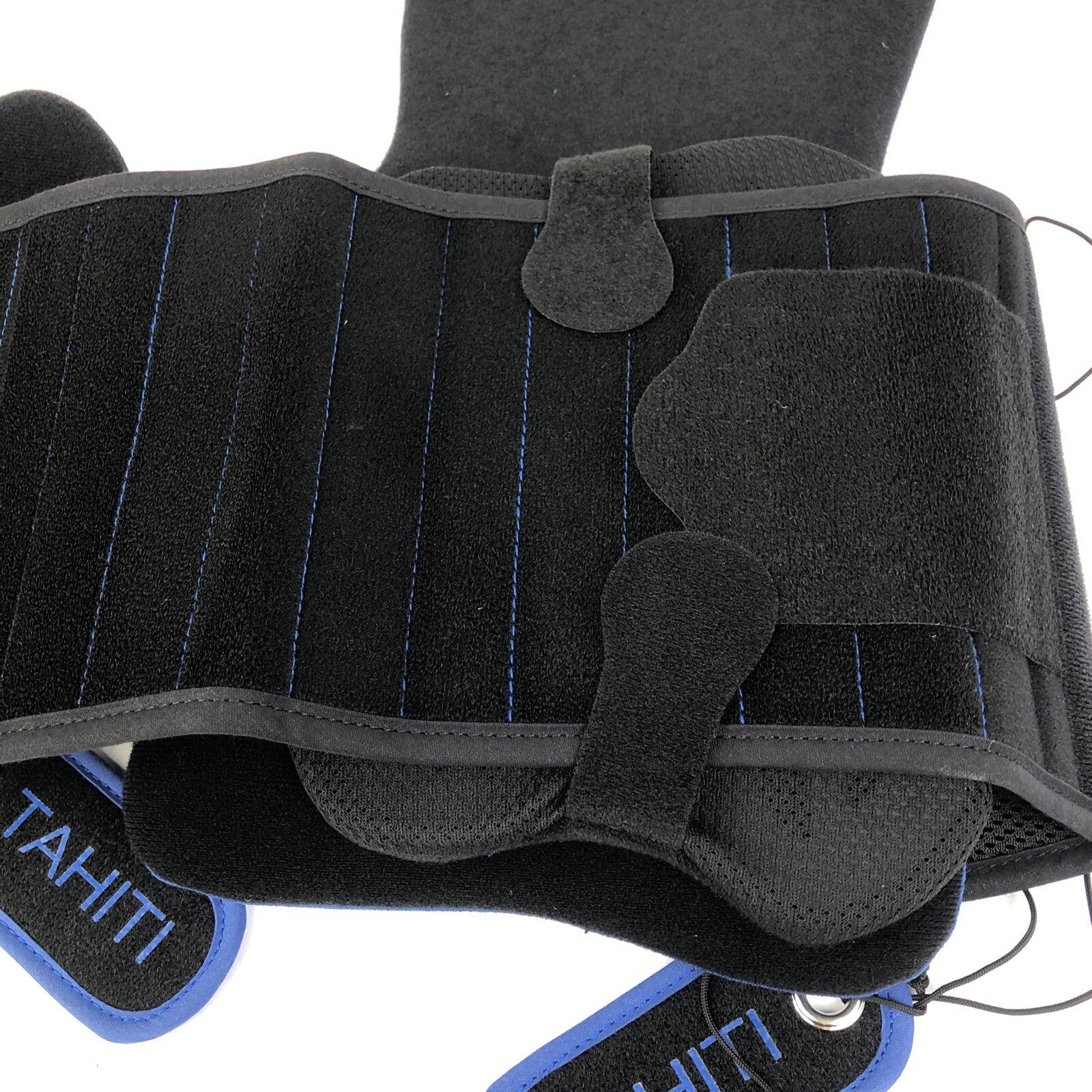 Black unisex lumbar support back brace with pulley adjustment system.