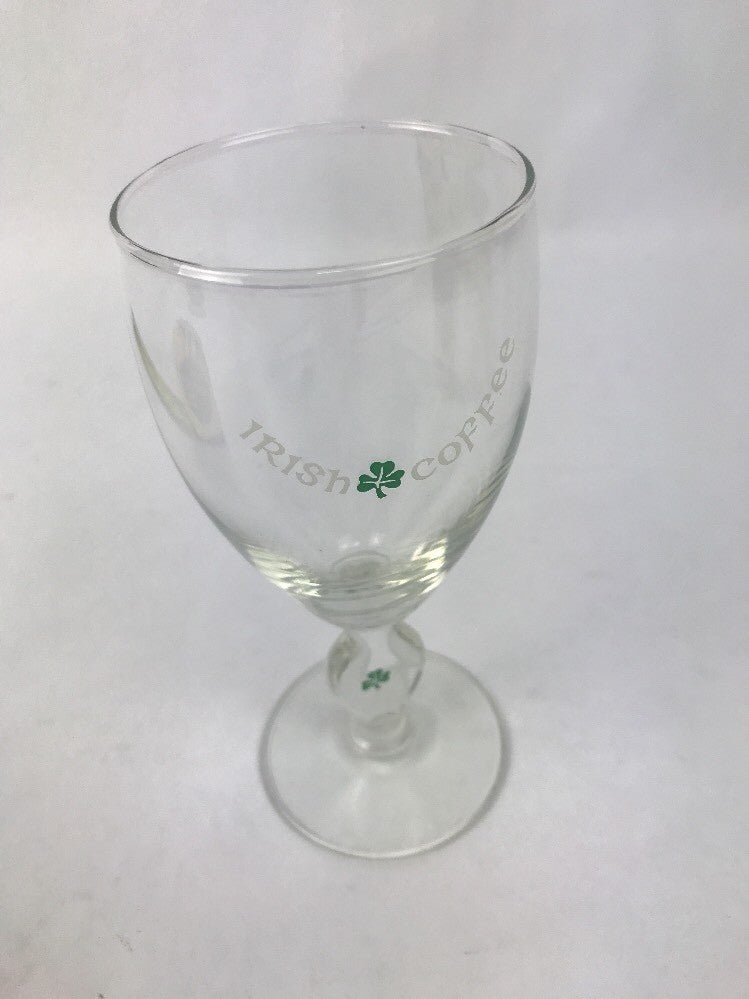 6-inch Irish coffee glass with decorative shamrock stem.