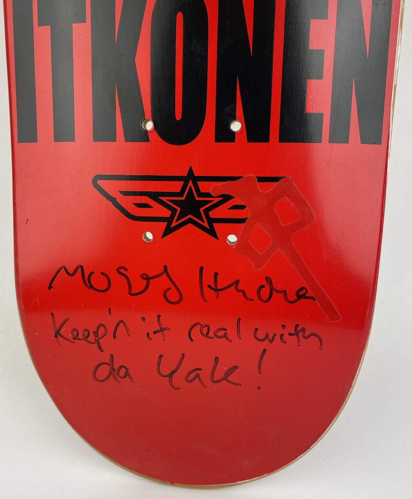 RARE Red Dragon Goalie Mask Moses Itkonen Skateboard Deck Signed 7.5" x 31.625"