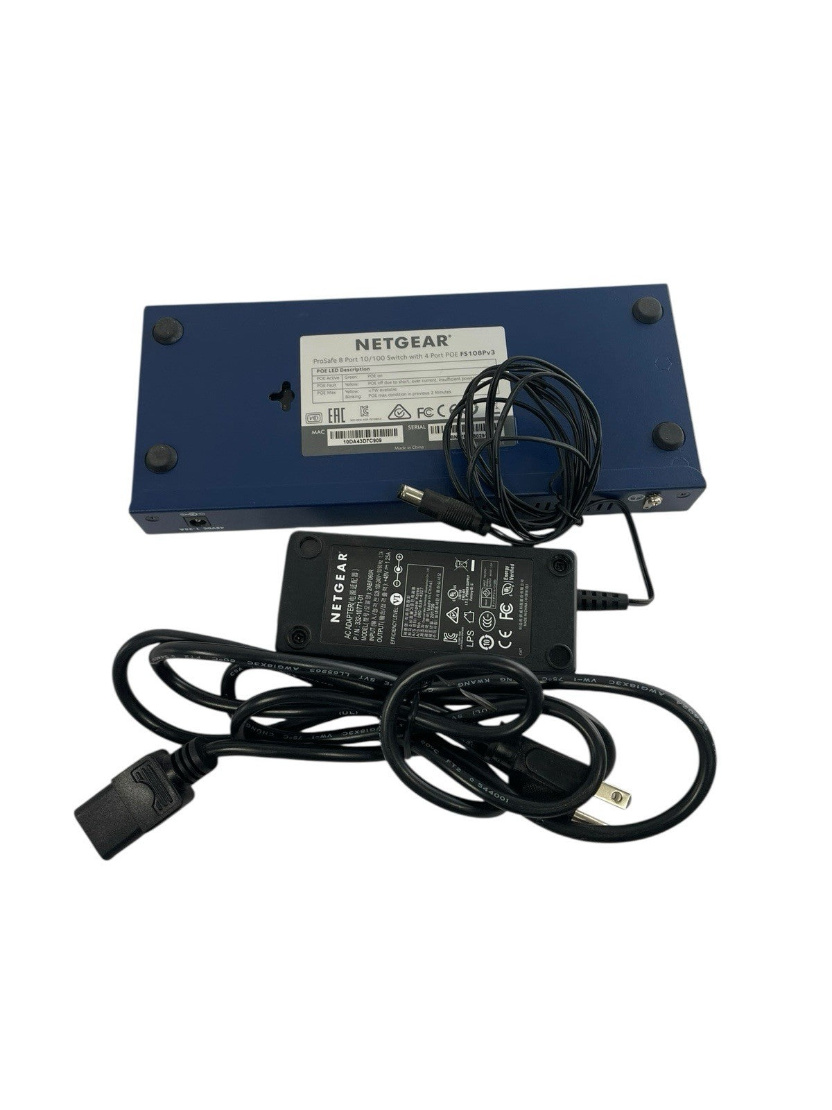 NetGear ProSafe FS108P  8 Port 10/100 Switch 4 Port PoE with power supply
