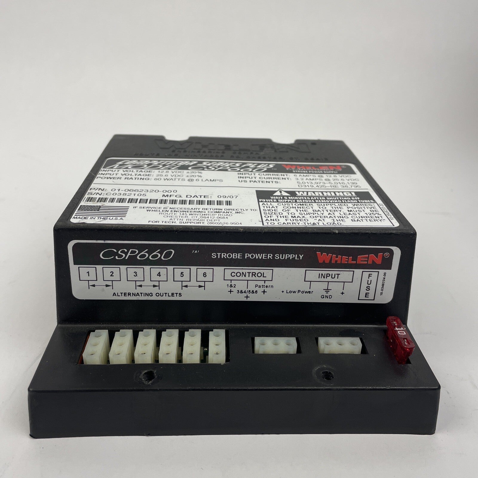Whelen CSP660 01-0662320-00D 60 Watt 6 Lamp Strobe Light Power Supply Series