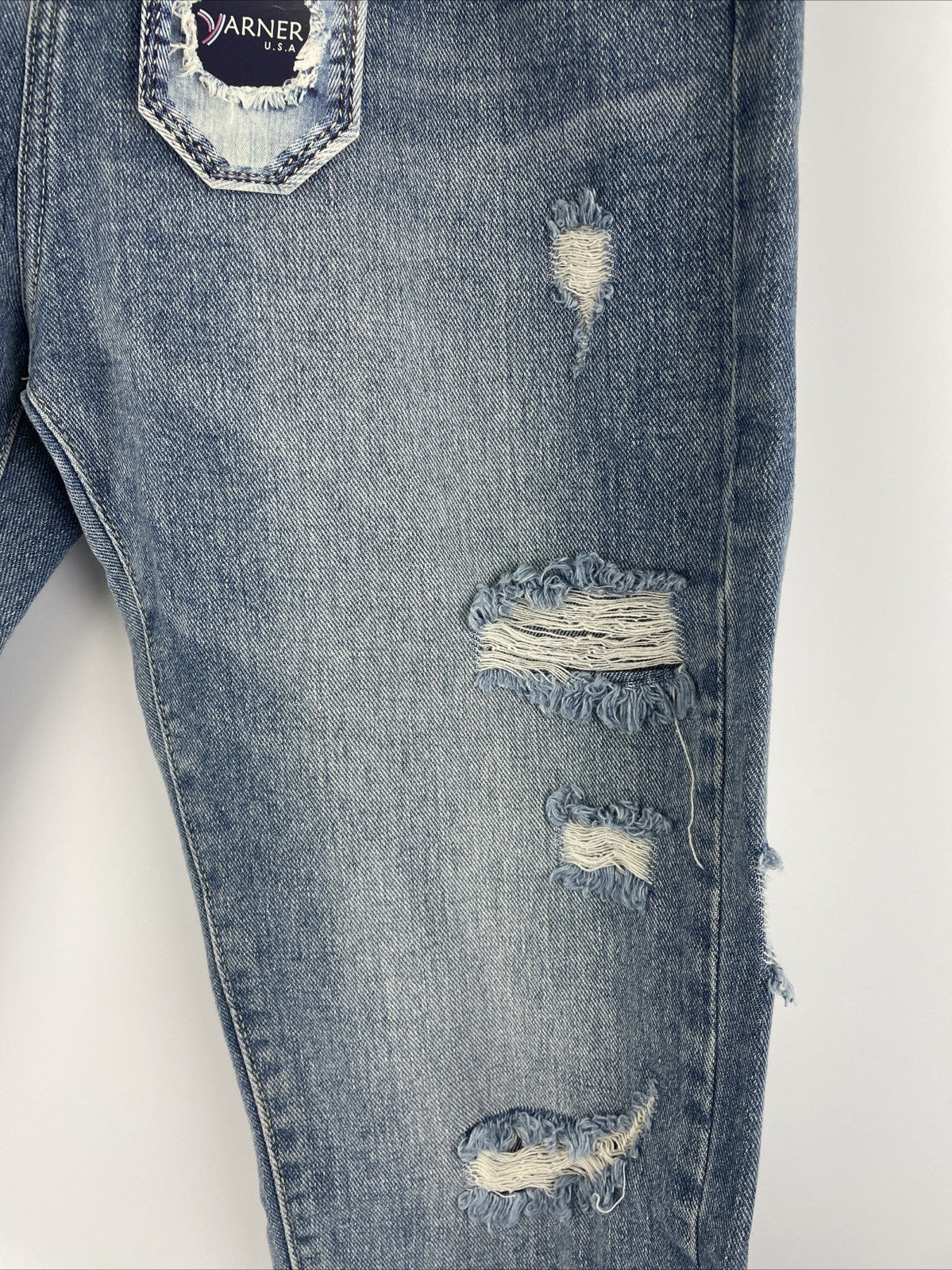Yarner USA Distressed Torn Jeans Women's Size 11 High Rise Waist Light Blue Wash