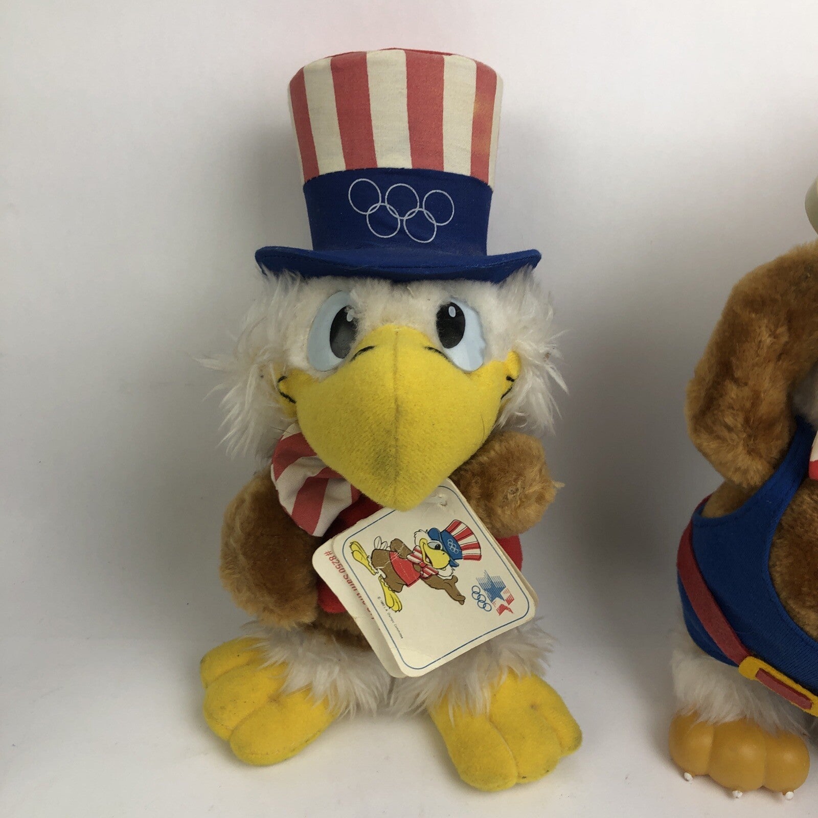 2 x SAM The Olympic Eagle Los Angeles Mascot 80/84 Plush #8330 Weightlifting +