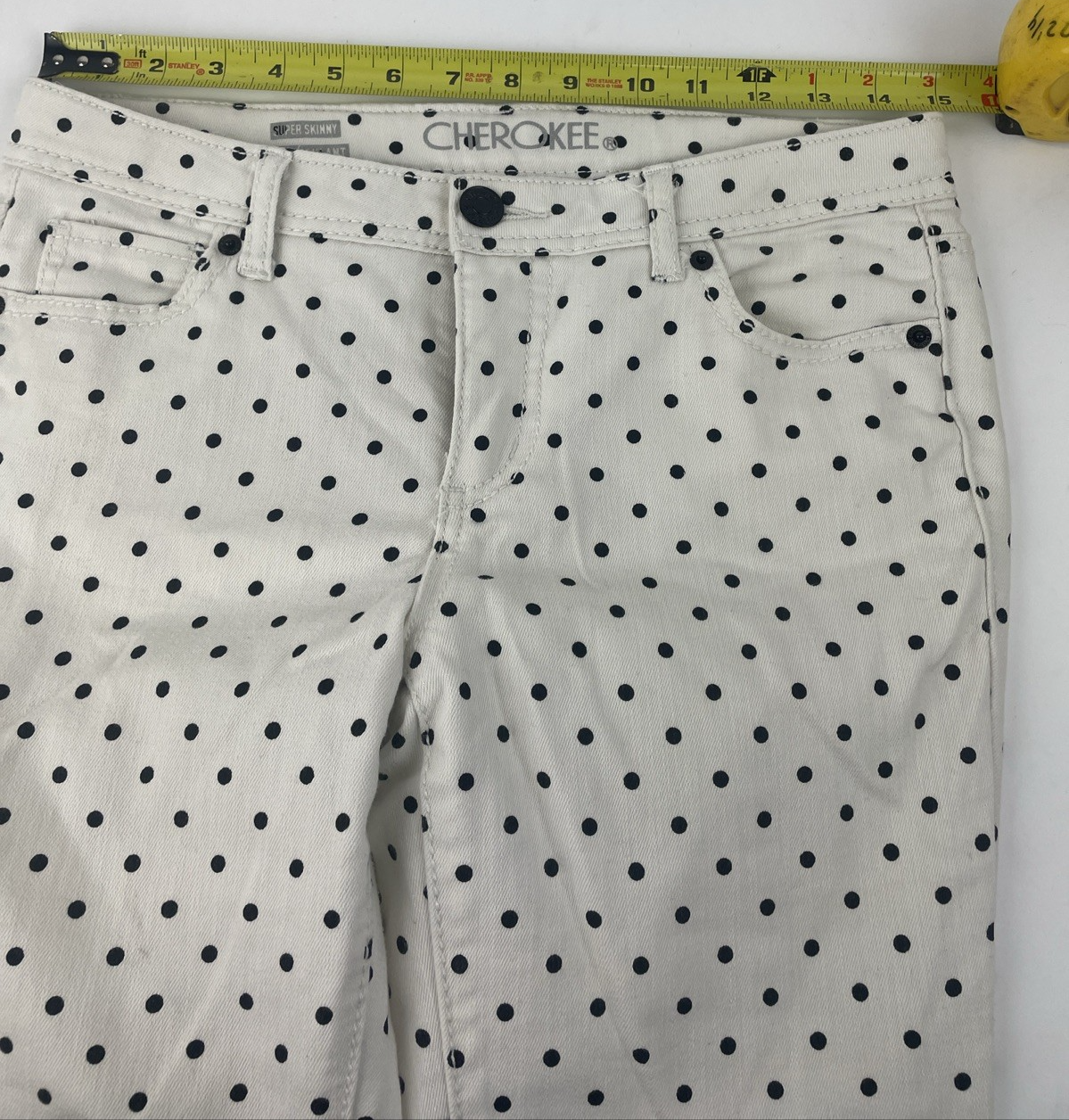 Cherokee Super Skinny Stretch White w Black Polka Dot Low Rise Jeans Women's