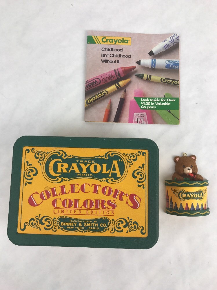 1991 Vintage  Crayola Collector's Tin Limited Tin Minus crayons + Xmas Ornament