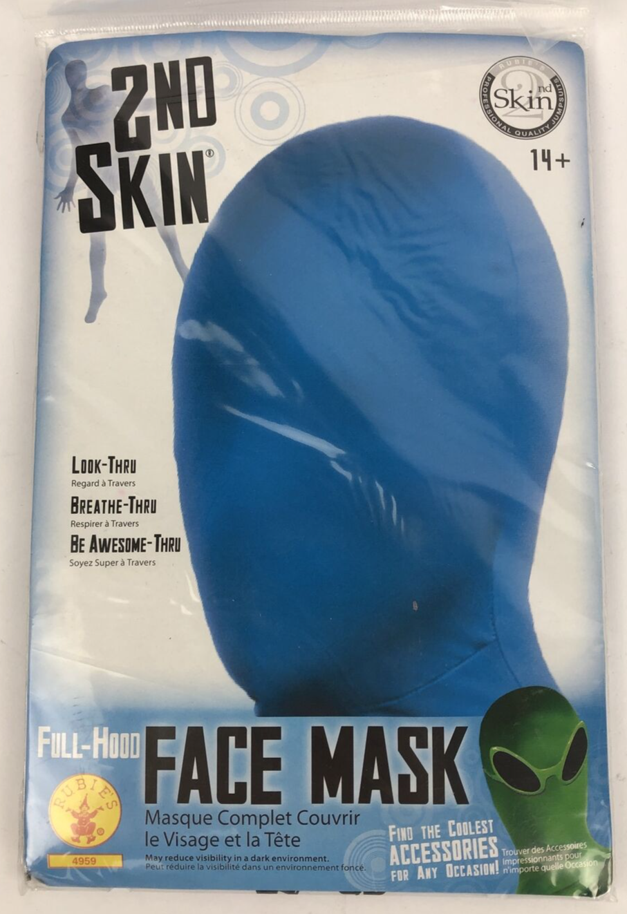 2nd Skin Full Hood Costume Face Mask Adult Blue * Look Through Breath Through