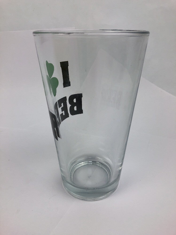 Rare St. Patrick's shamrock clover green and white pint beer glass.