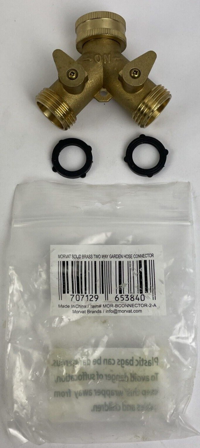 Morvat Heavy Duty Brass 2 way Y Splitter Garden Hose Hexagonal Connector NEW
