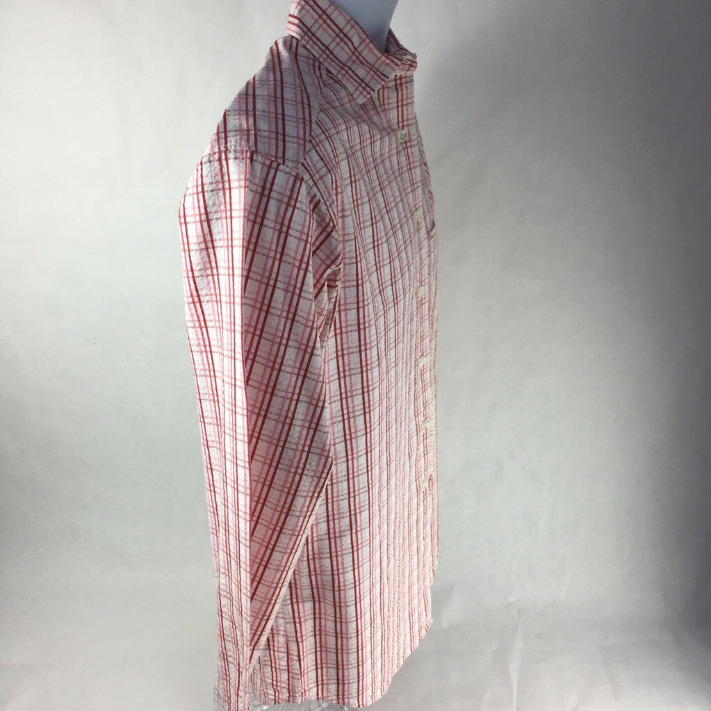 Faconnable Mens Button Front Shirt Pink White Plaid Long Sleeves 100% Cotton XS