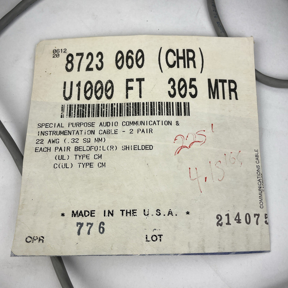 Belden 22/2Pr Stranded TC Audio, Control, Instrument Cable Approx 225ft 8723-060