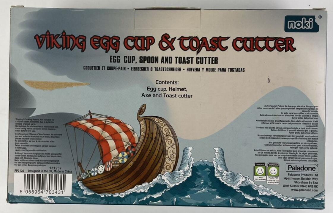 noki " VIKING RAGNAR " EGG CUP & TOAST CUTTER w AXE New In Box - RARE