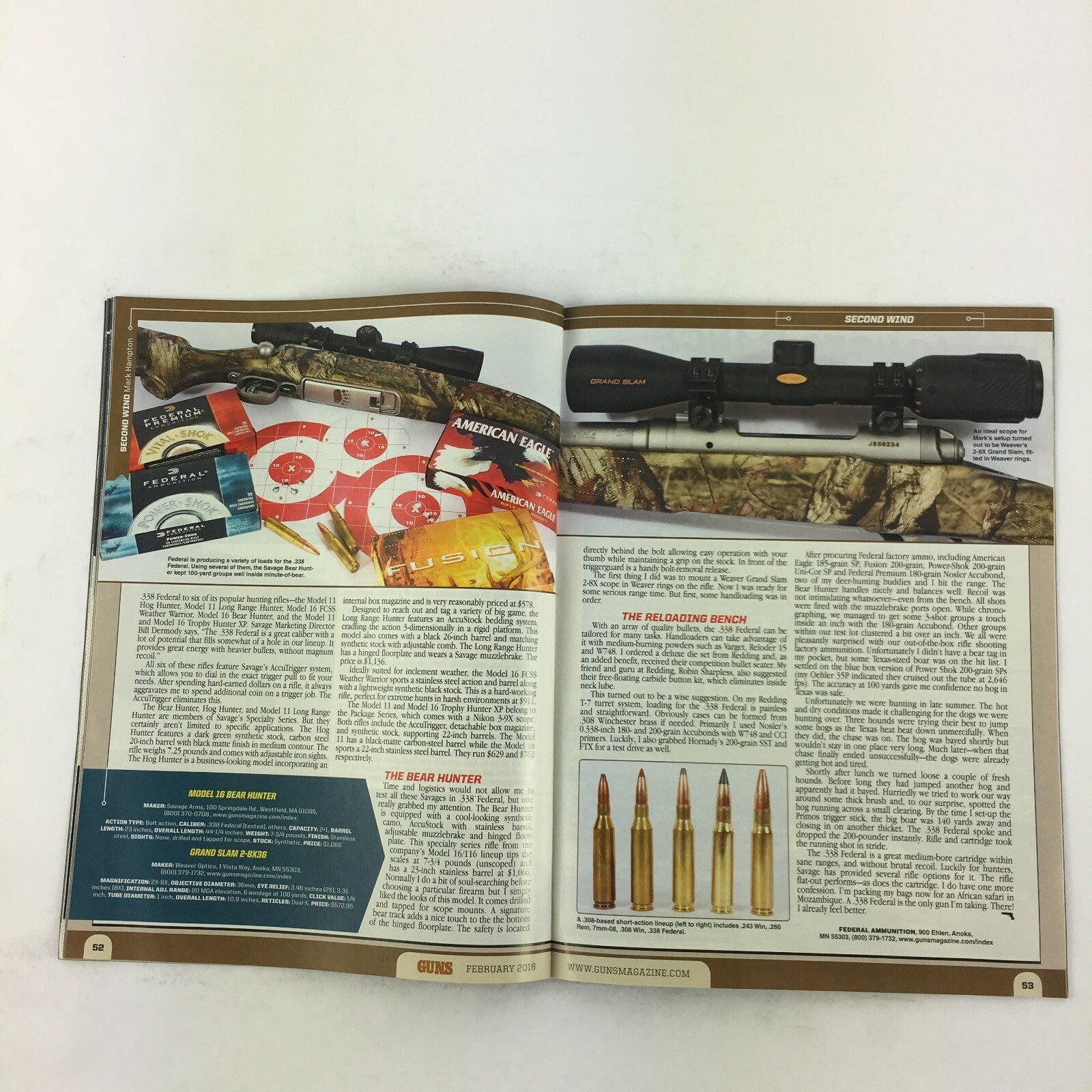 February 2016 Guns Magazine Magnum Sizzle .357 Carry Compact Savage .338 Federal