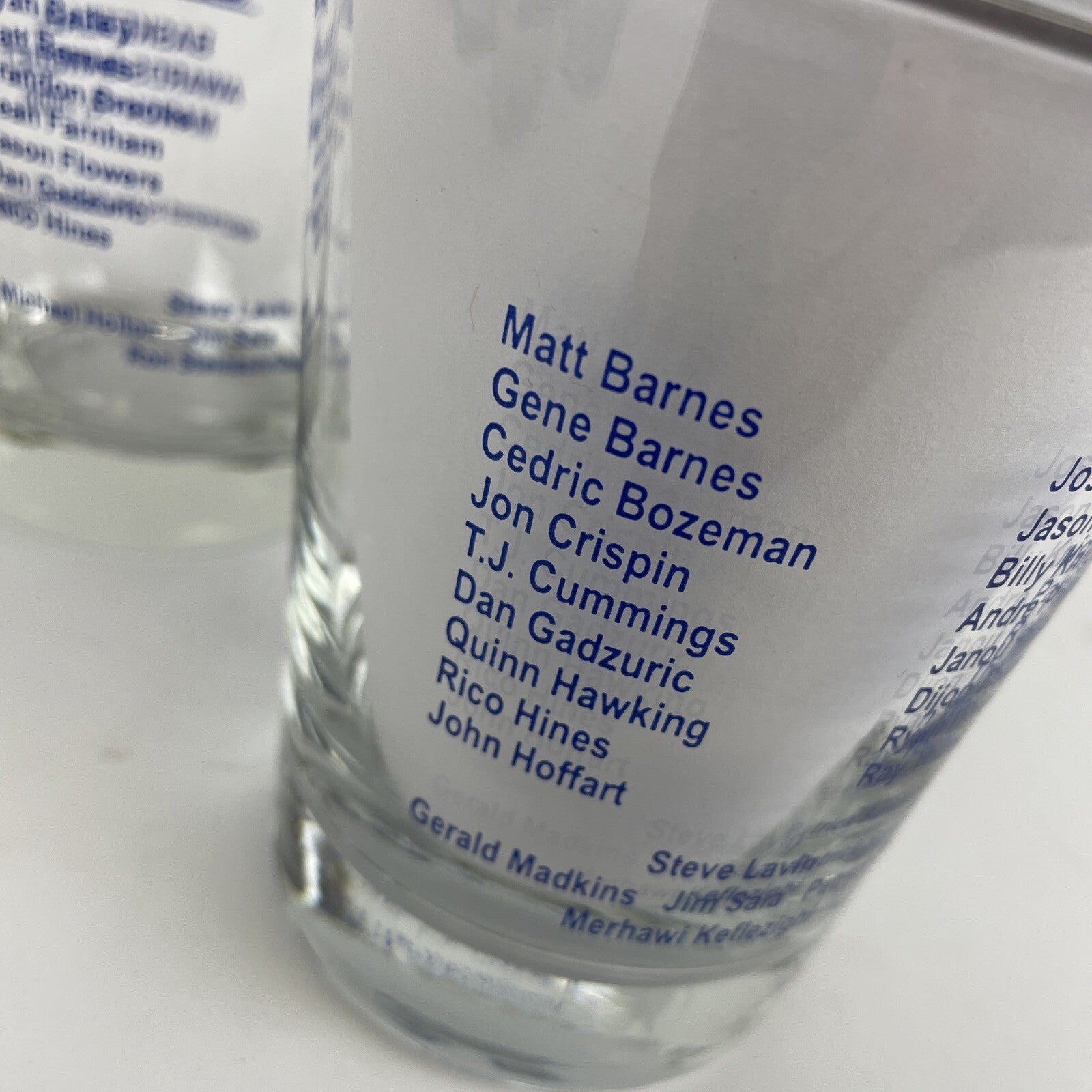 Set of three UCLA Bruins Basketball Awards Banquet highball glasses from 2000, 2001, and 2002.