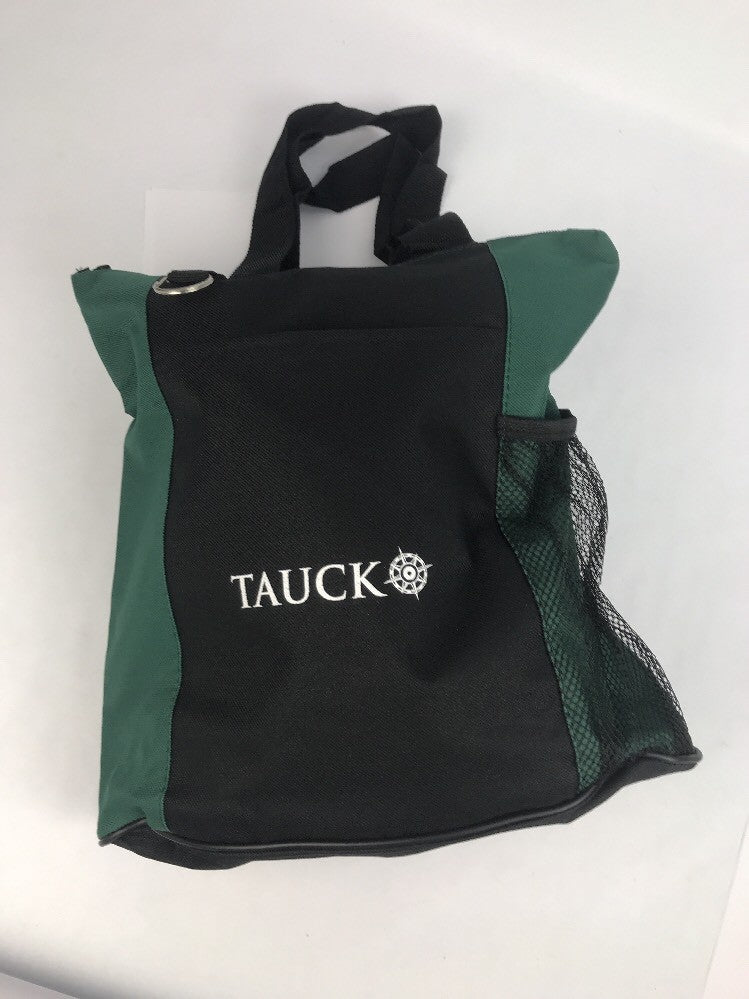 Tauck Tours Cloth Travel Bag Green And Black Zipper Key Ring Mesh Pouch New