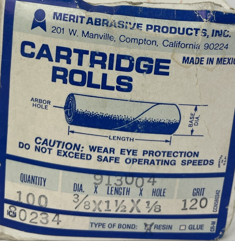 62 Merit Abrasives 120 Grit Cartridge Rolls 3/8 x 1-1/2 x 1/8" Resin Bond 913004