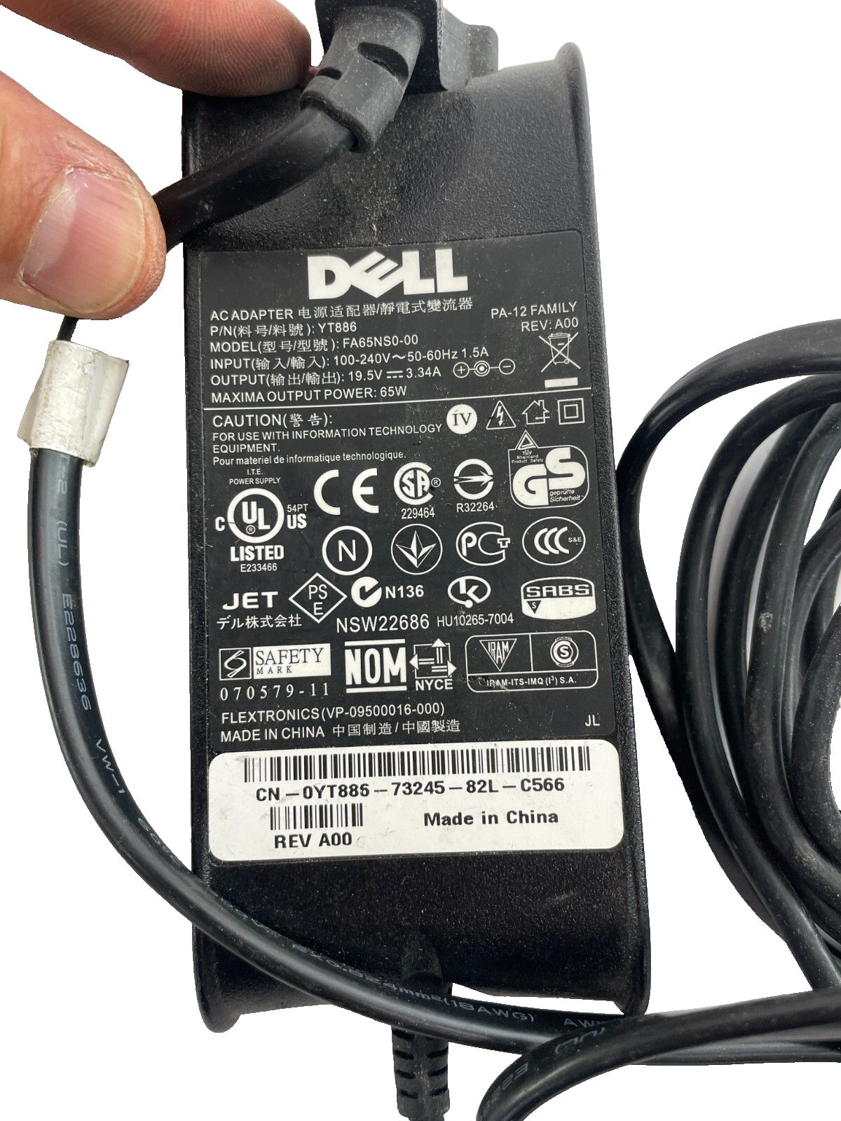 Geniune Dell Adapter FA65NS0-00 Output 19.5V 3.34A AC Power Supply Adapter #A97