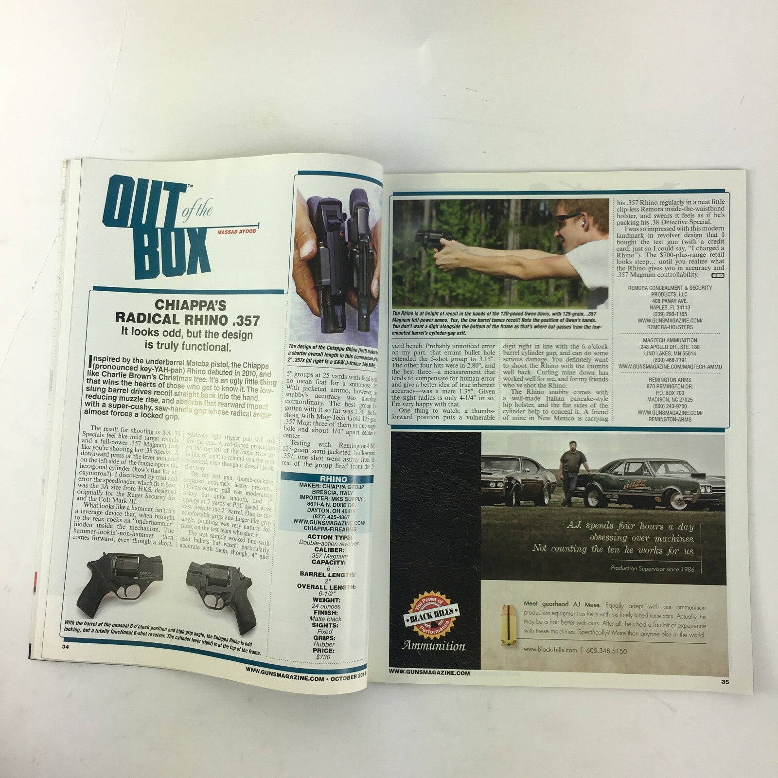 October 2011 Guns Magazine Kimber 9mm Solo Carry Radical Rhino .357 Mag Wheelgun
