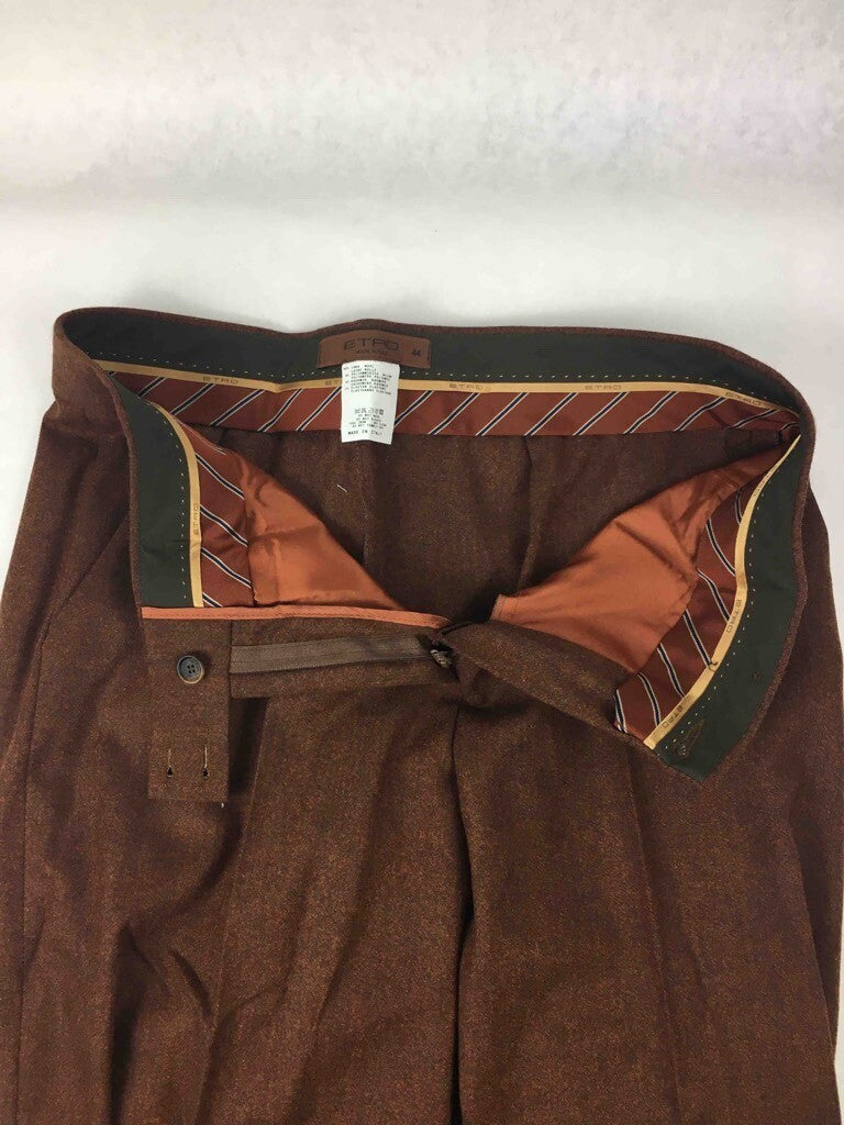 Etro Mens Dress Pants Brown Zip Fly Pockets Wool Blend Stretch Trousers 44