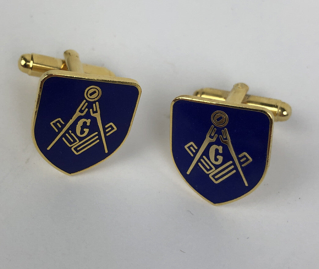 Free Masons Masonic Cuff Link Set in Blue & Gold Shield - LOOK