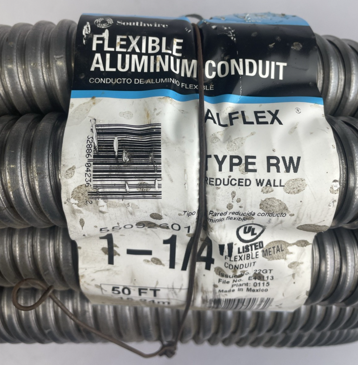 NOS Southwire 50' 1-1/4" Flexible Aluminum Conduit Type RW Reduce Wall