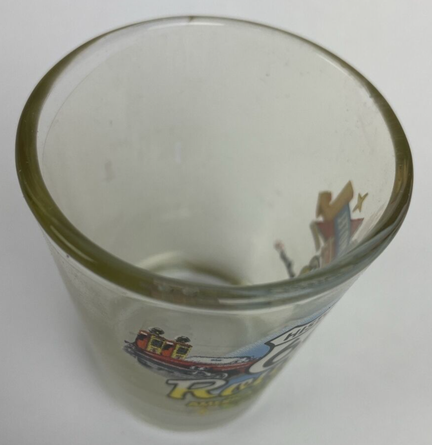 Vintage Route 66 America's Main Street clear glass shot glass.