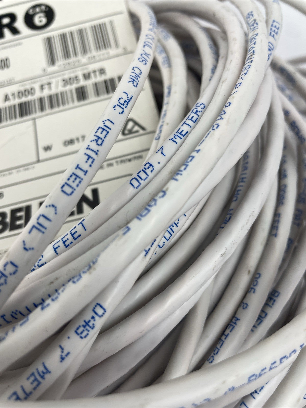 Belden 2412 009A1000 CAT6+ Network Cable 4-Pair U/UTP CMR, 23AWG, 180 ft, White