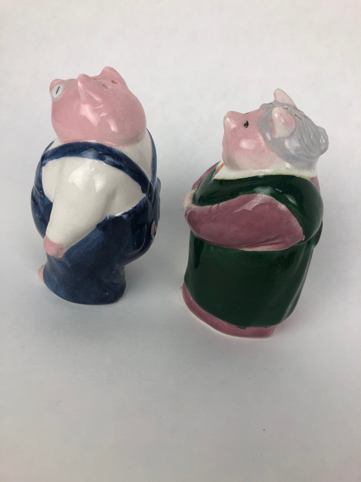Vintage Farmer Salt and Pepper Shakers - Pigs Pig - American Gothic Portrait