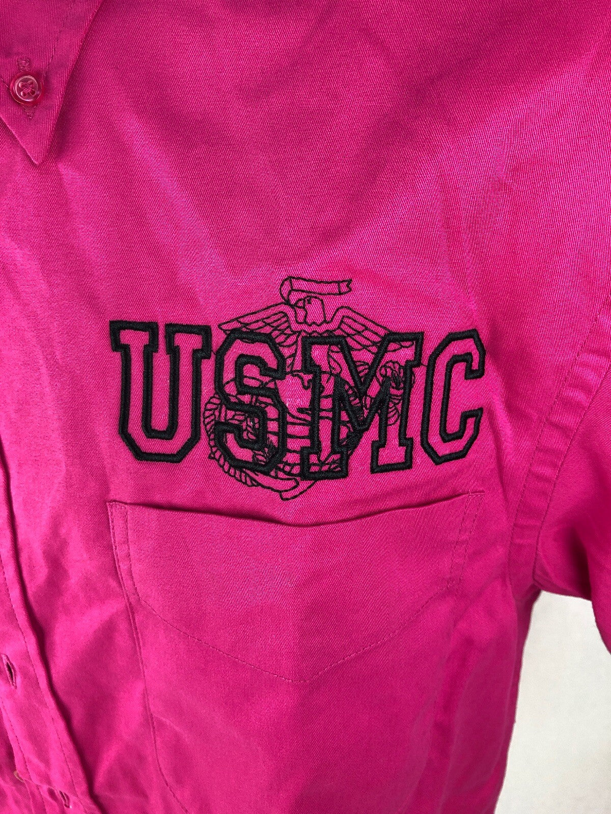 New USMC Rare United States Marine Corps Pink Button Up SS Womens  Size Small S