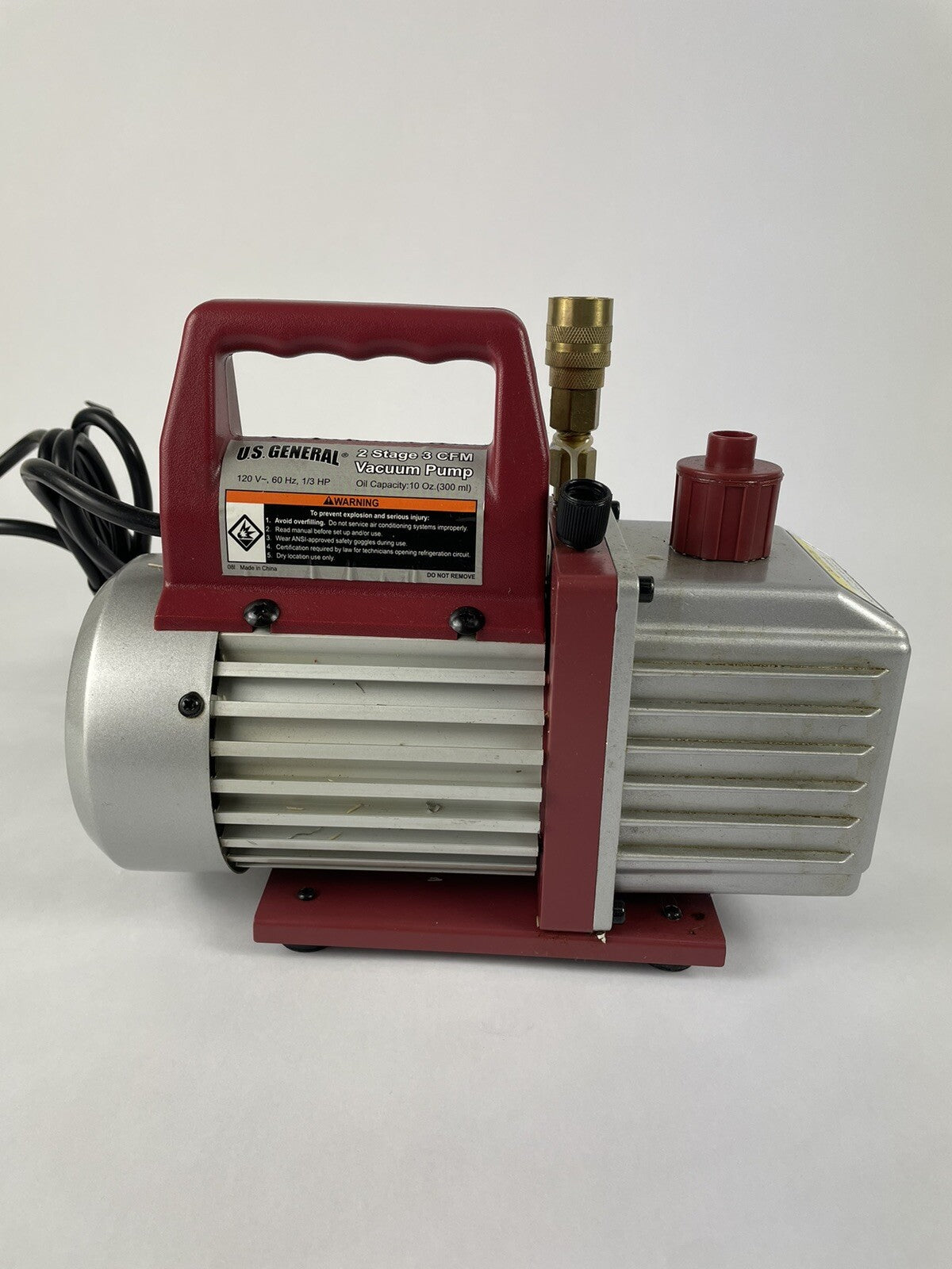 U.S. General 2 Stage 3 CFM Vacuum Pump Item No. 66466