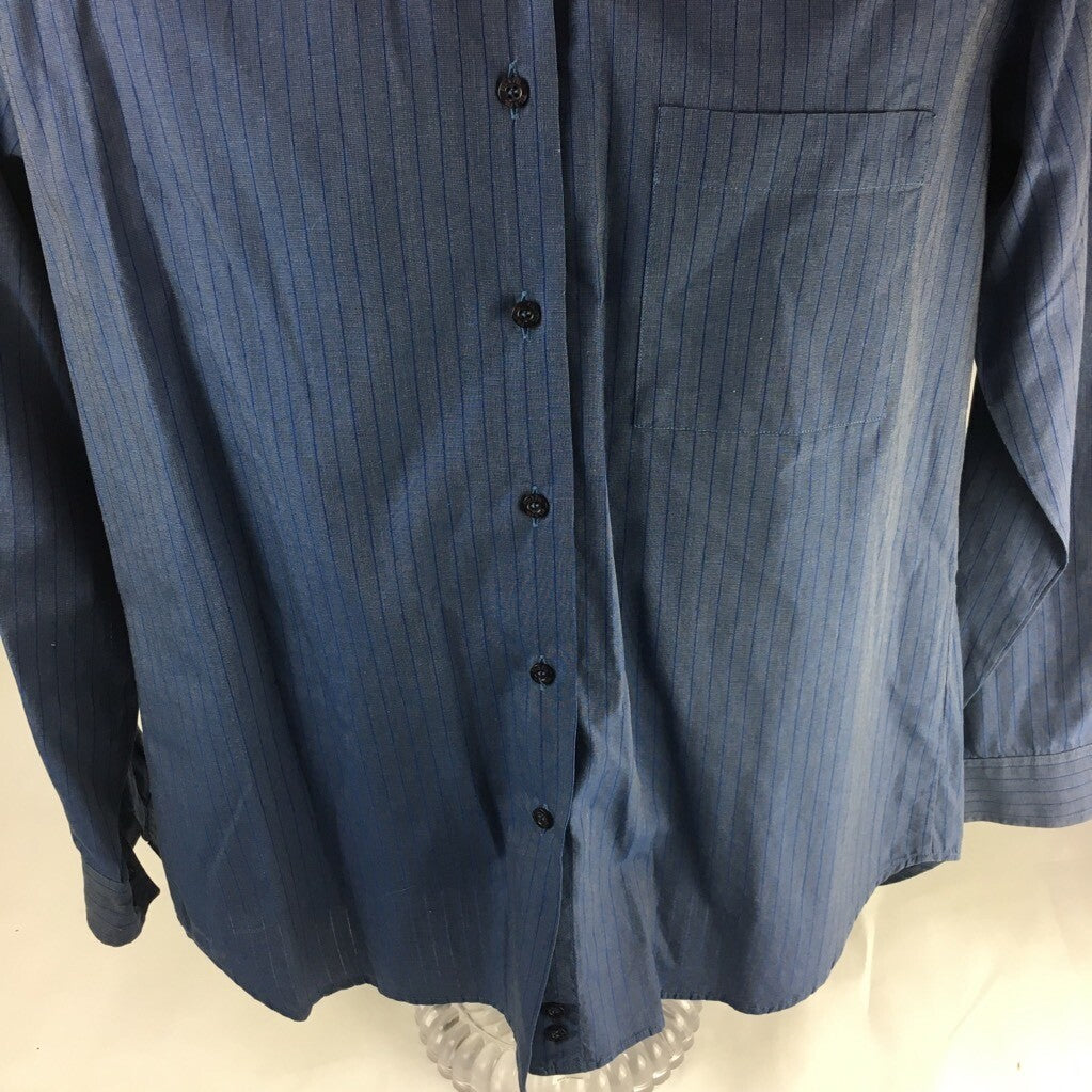 Fil A Fil Mens Button Front Shirt Blue Striped Long Sleeve Pocket 100% Cotton 38
