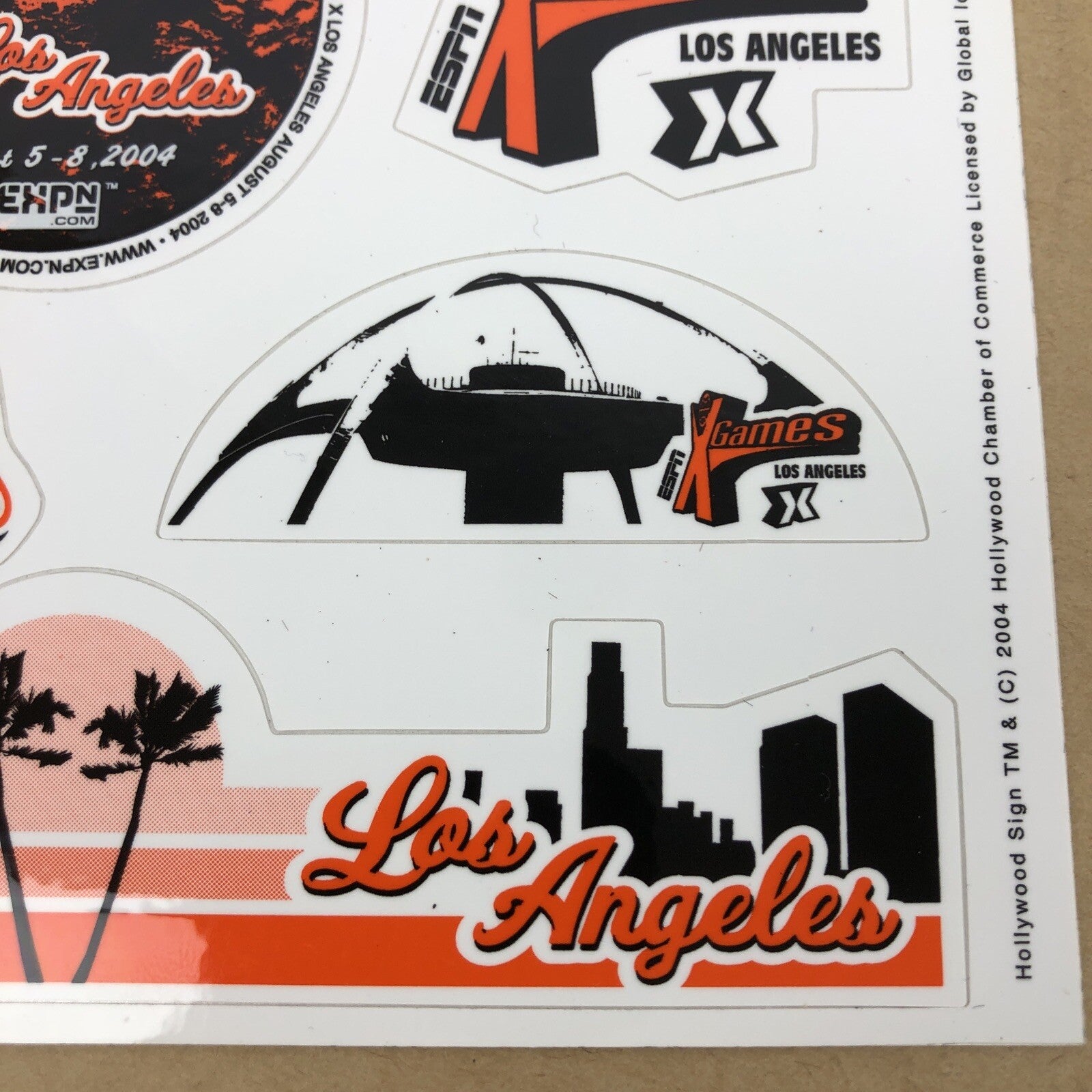 2004 Los Angeles ESPN X Games vintage skateboard and BMX sticker lot collectible.