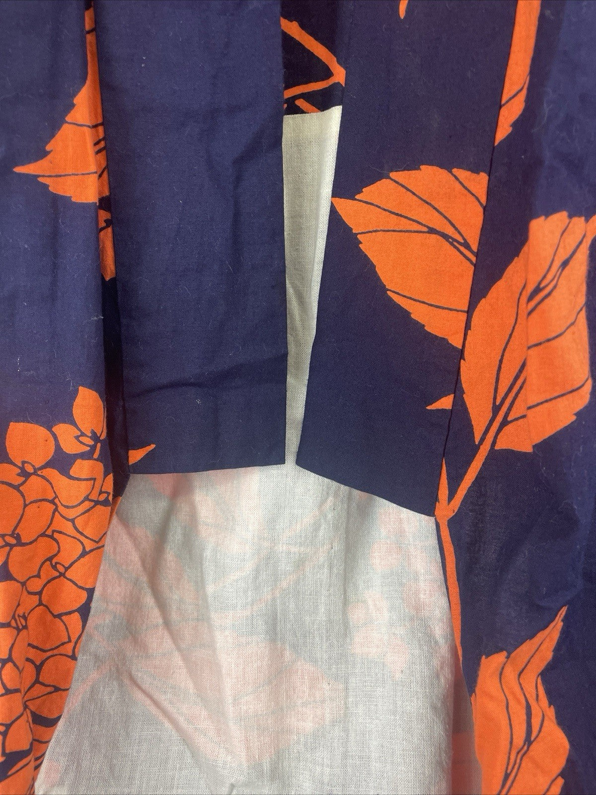 Japanese  Kimono Jodo Shinshu Honganji Coat Blue with Orange Floral Print OSFM