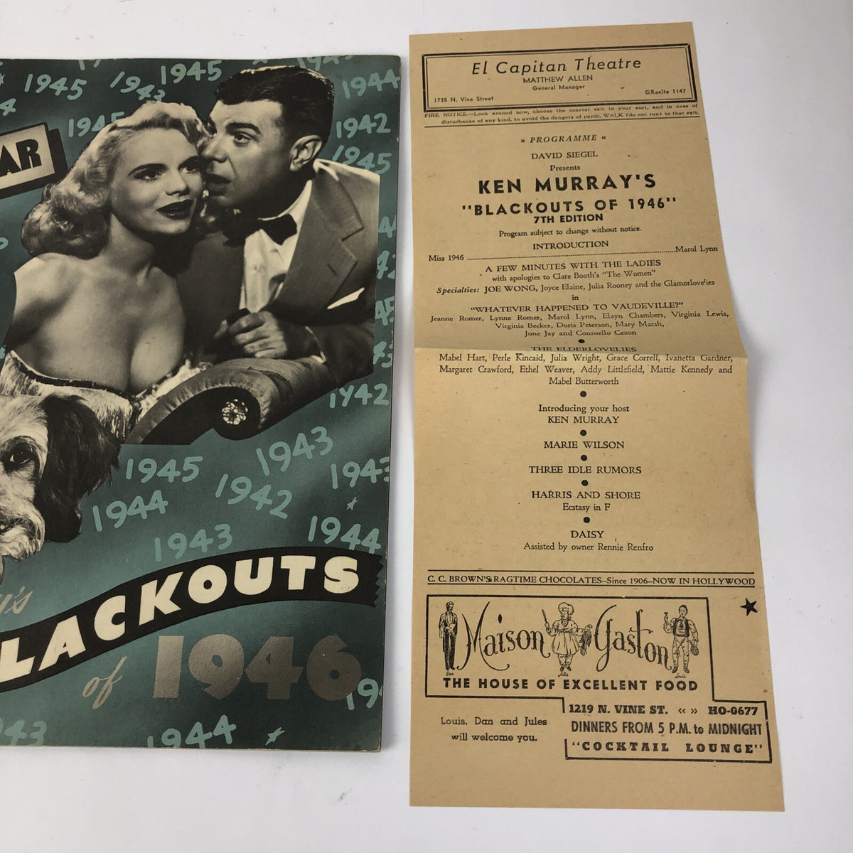 Rare Ken Murray's Blackouts Theatre Program 5th year 7th Ed. 1946 El Capitan ++