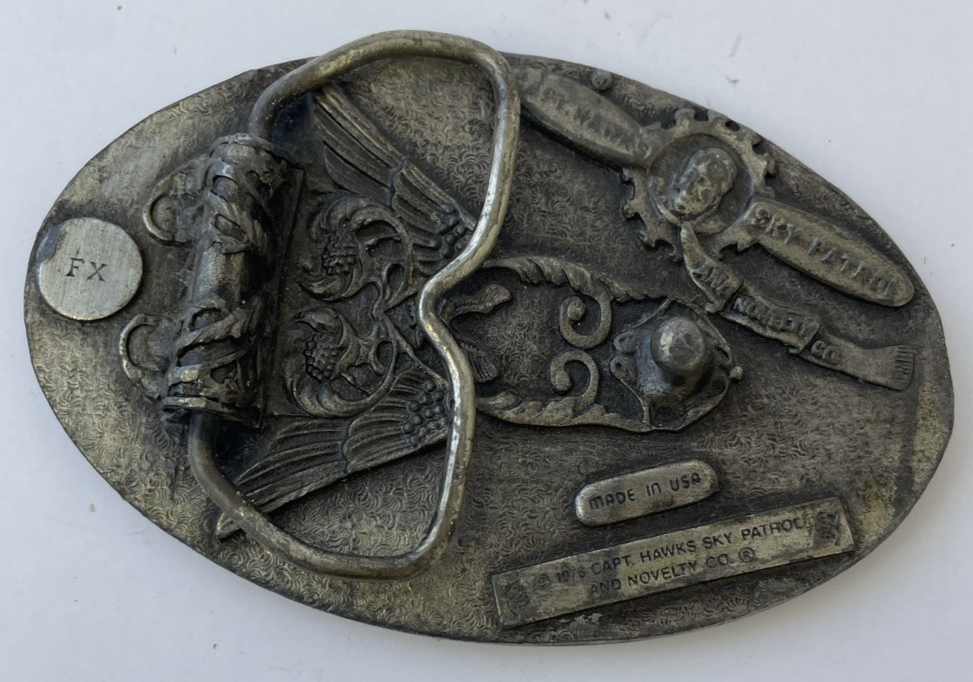 Vintage 1978 Capt Hawks Sky Patrol 3.5" Belt Buckle " I'D RATHER BE FISHING "