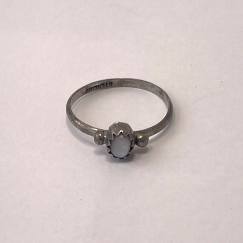 Dainty Native American Minimalist Mother Pearl 925 Sterling Silver Ring Size 5