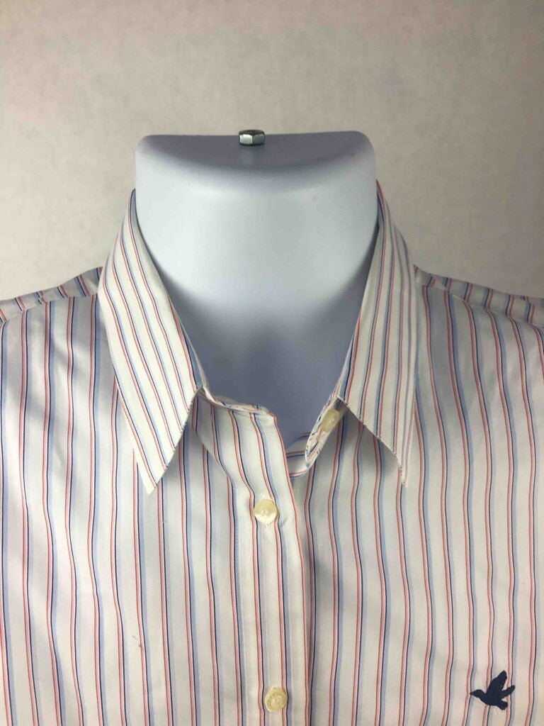Brooksfield Mens Dress Shirt White Striped Button Down Long Sleeve Cotton 44