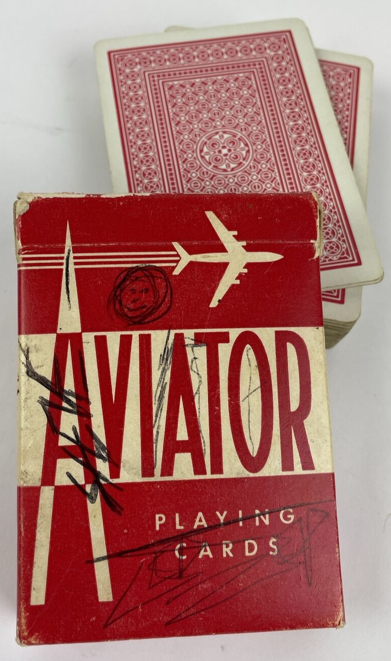 Vintage Aviator Playing Cards Deck Red White Box no. 914 Partial Tax Stamp - USA