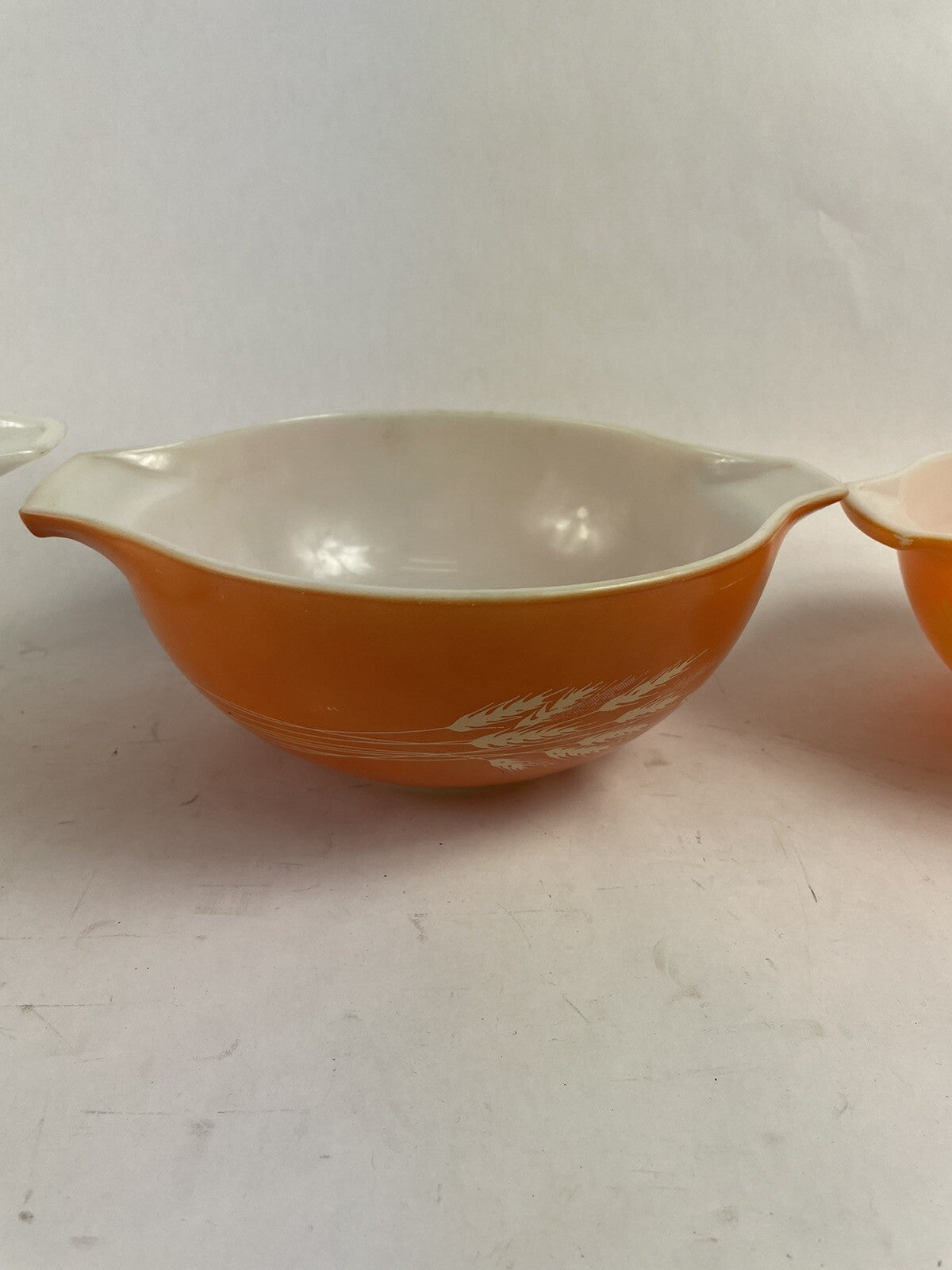 VTG Pyrex Gooseberry Cinderella Nesting Bowl Set 3 Orange White 442-443-444