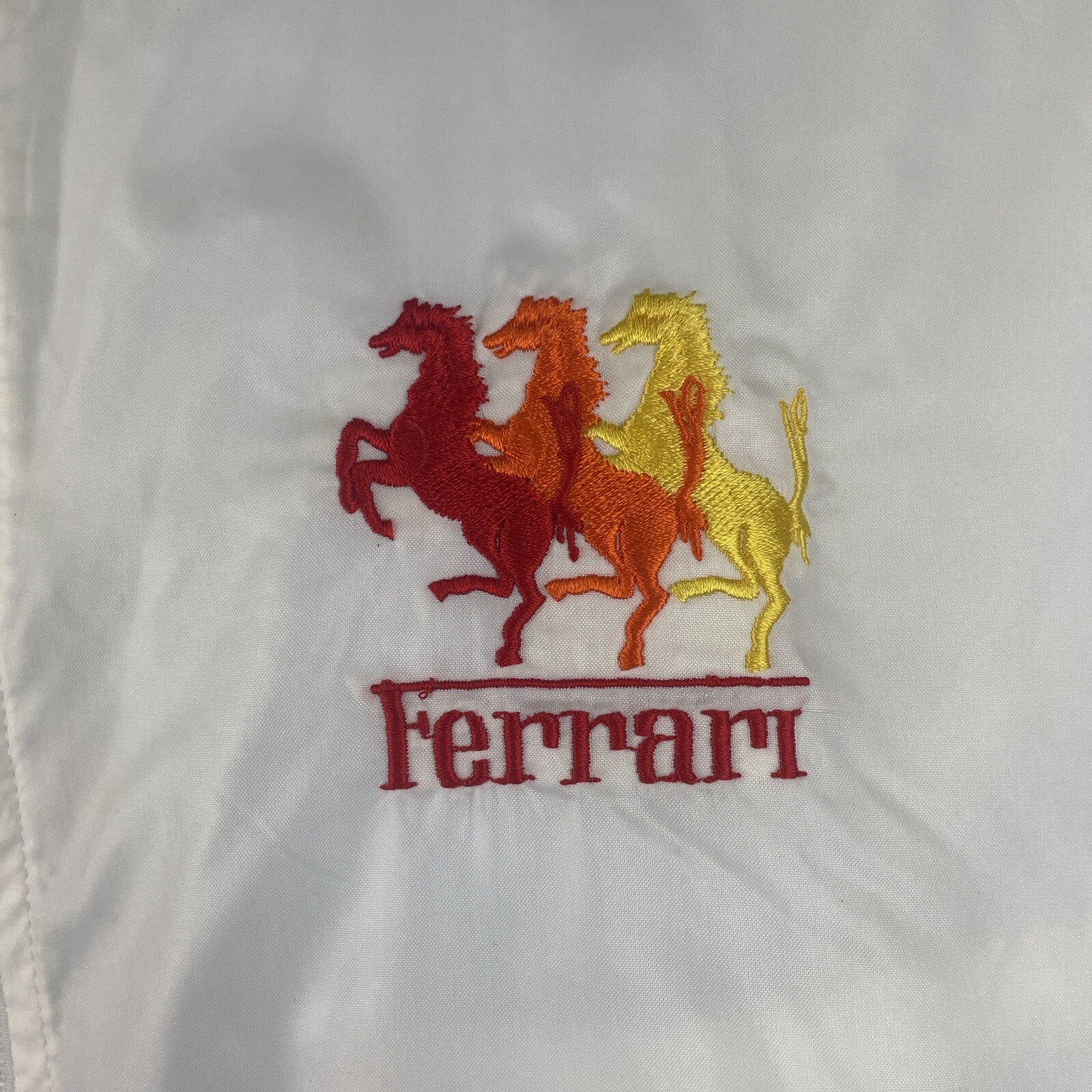Vintage Style Auto Ferrari Racing Jacket Mens Medium Satin Baby Blue White VGC