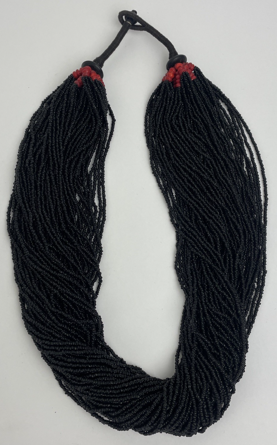 Vintage Naga Collar Necklace Multi Strand Black / Red Seed Beads Chunky 25”