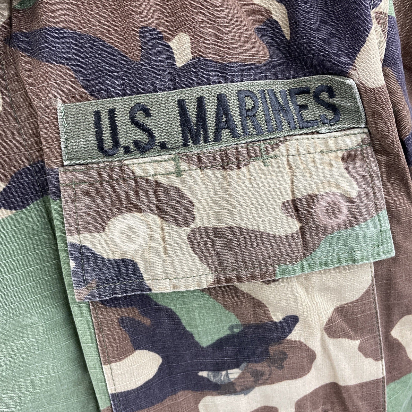 US Marines Camo Cargo Jacket Coat Hot Weather Woodland Combat Small Long