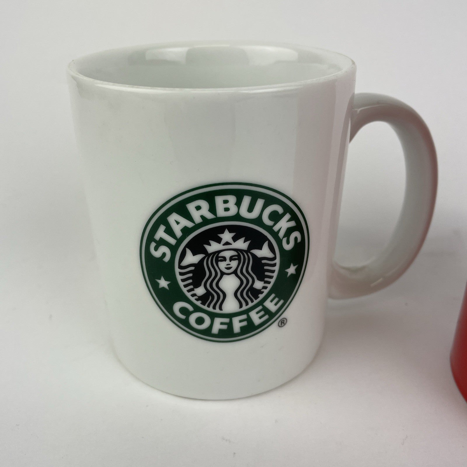 2 x Starbucks 2006 2020 Coffee Tea Cup Mug Ceramic Green Mermaid Logo Red White
