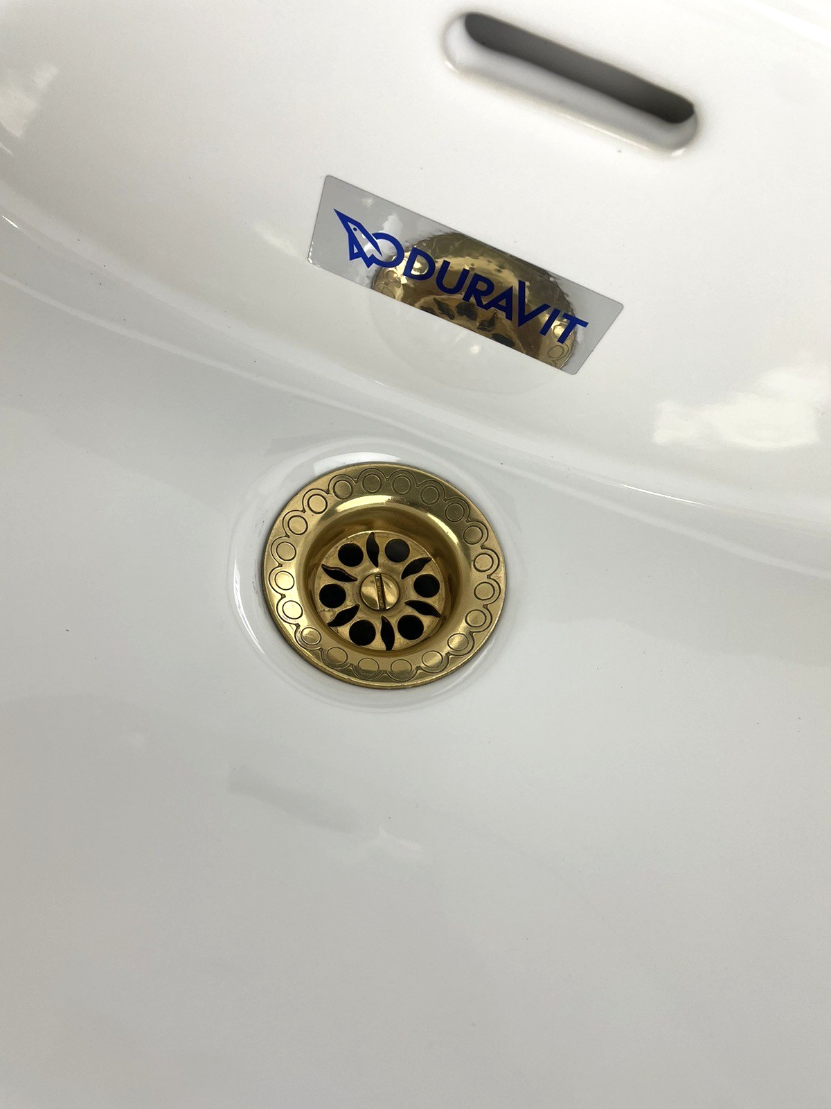 Duravit 785/50 Designer Wall Mount Bathroom Sink White w Gold/ Brass Drain Piece