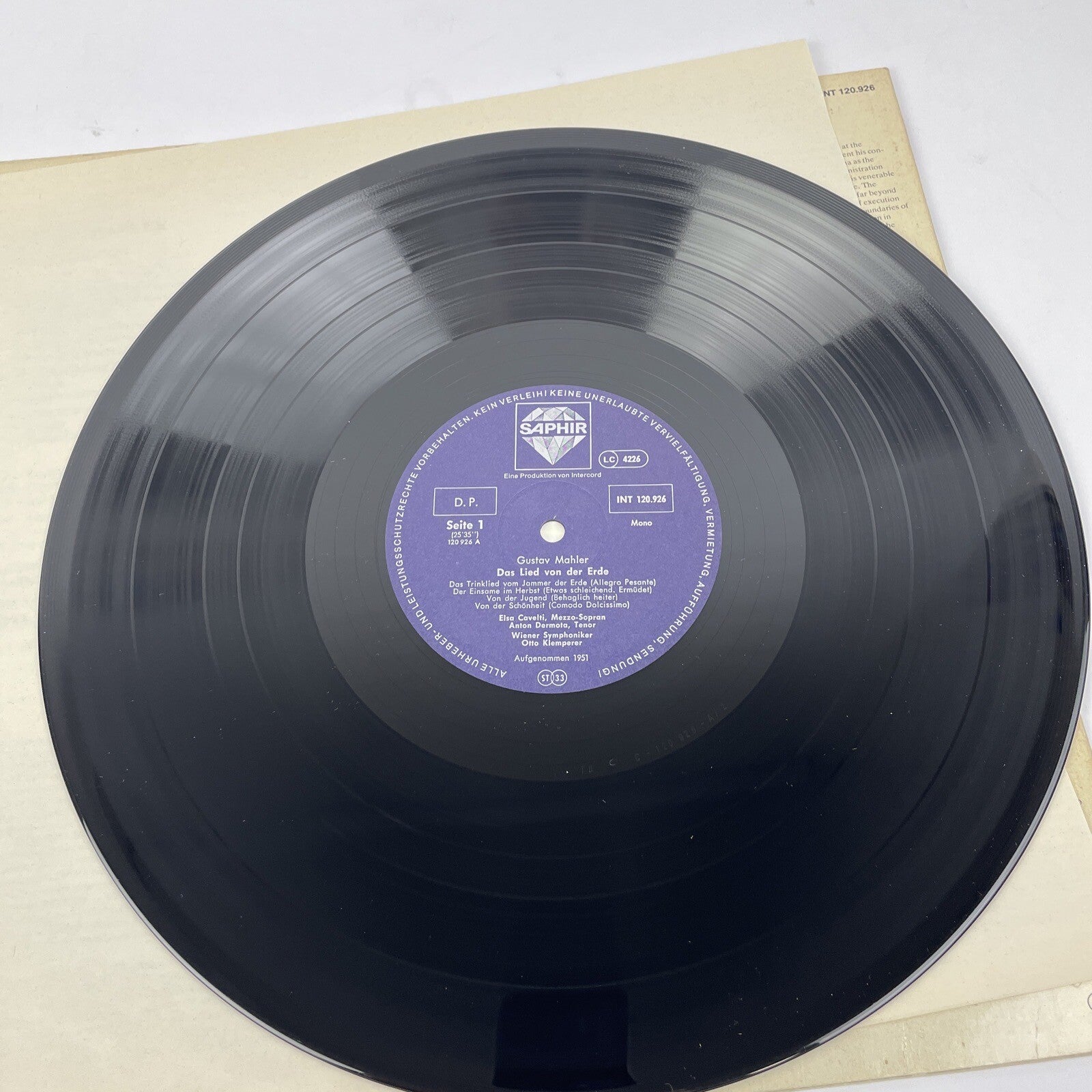 Gustav Mahler : Das Lied von der Erde Saphir Records Intercord Klassische Disco