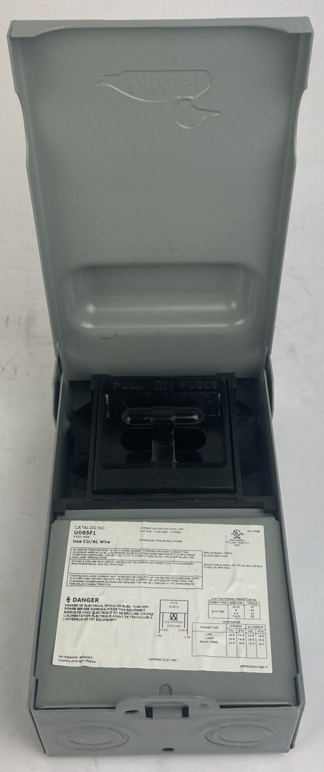 OEM Midwest U065f Fusible Disconnect Switch General Duty, 240 V Dpst, Nema 3R