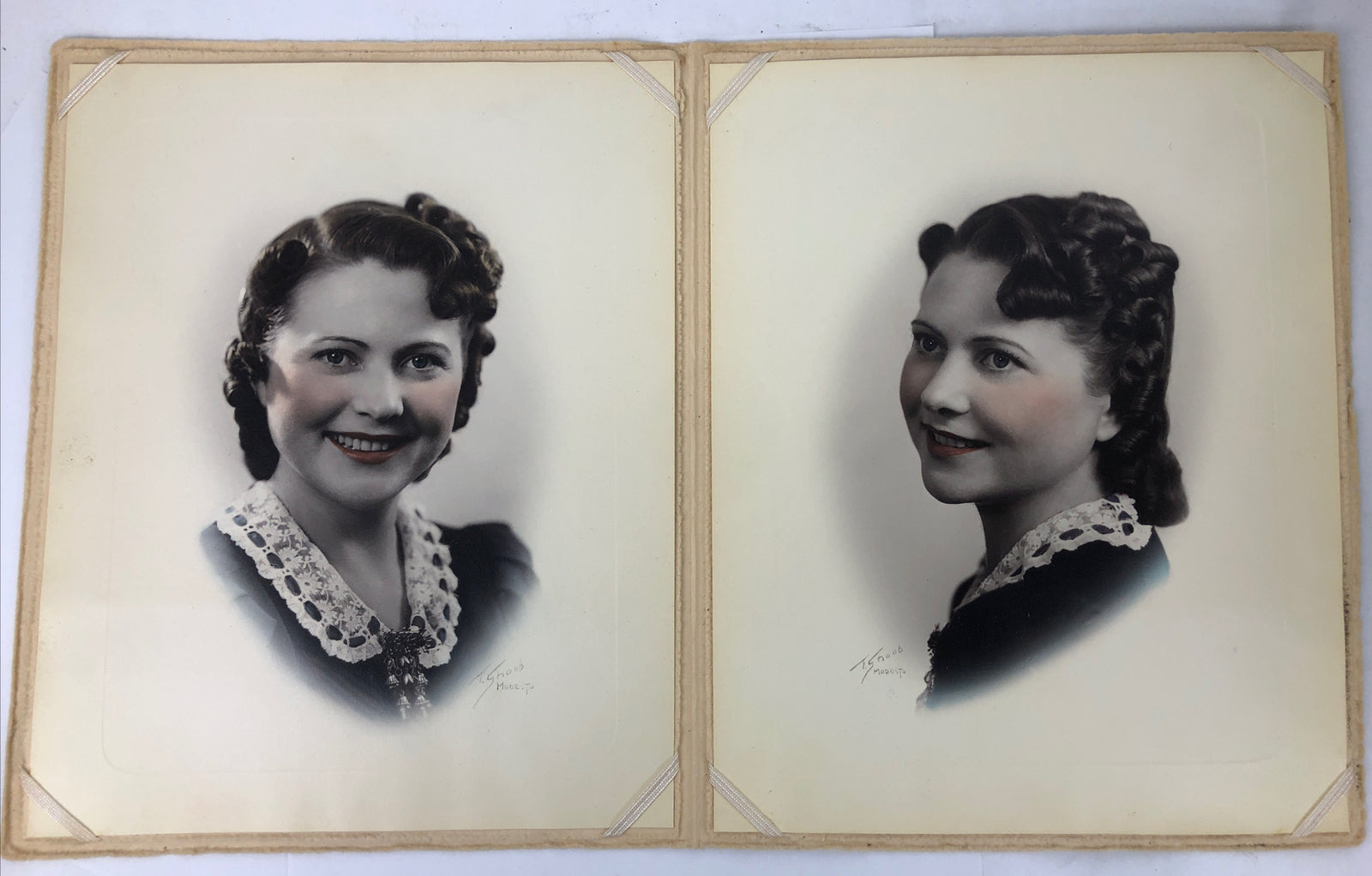 2 x Antique Photograph Beautiful Lady Girl Woman Portrait Large 8"x10"  - Cali