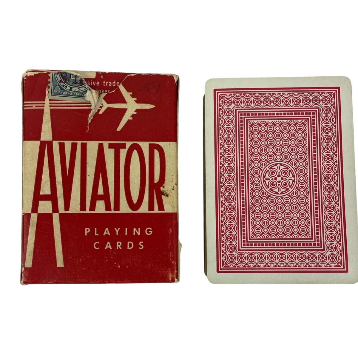 Vintage Aviator Playing Cards Deck Red White Box no. 914 Partial Tax Stamp - USA