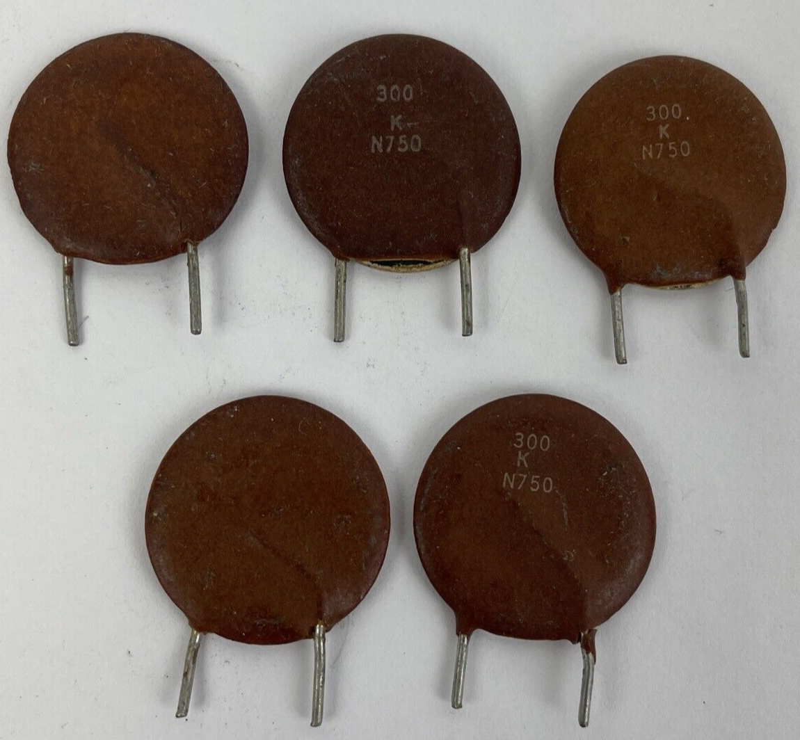 Lot of 5 x CDE Ceramic Disc Capacitor - Model # 300 K N750 - LOOK