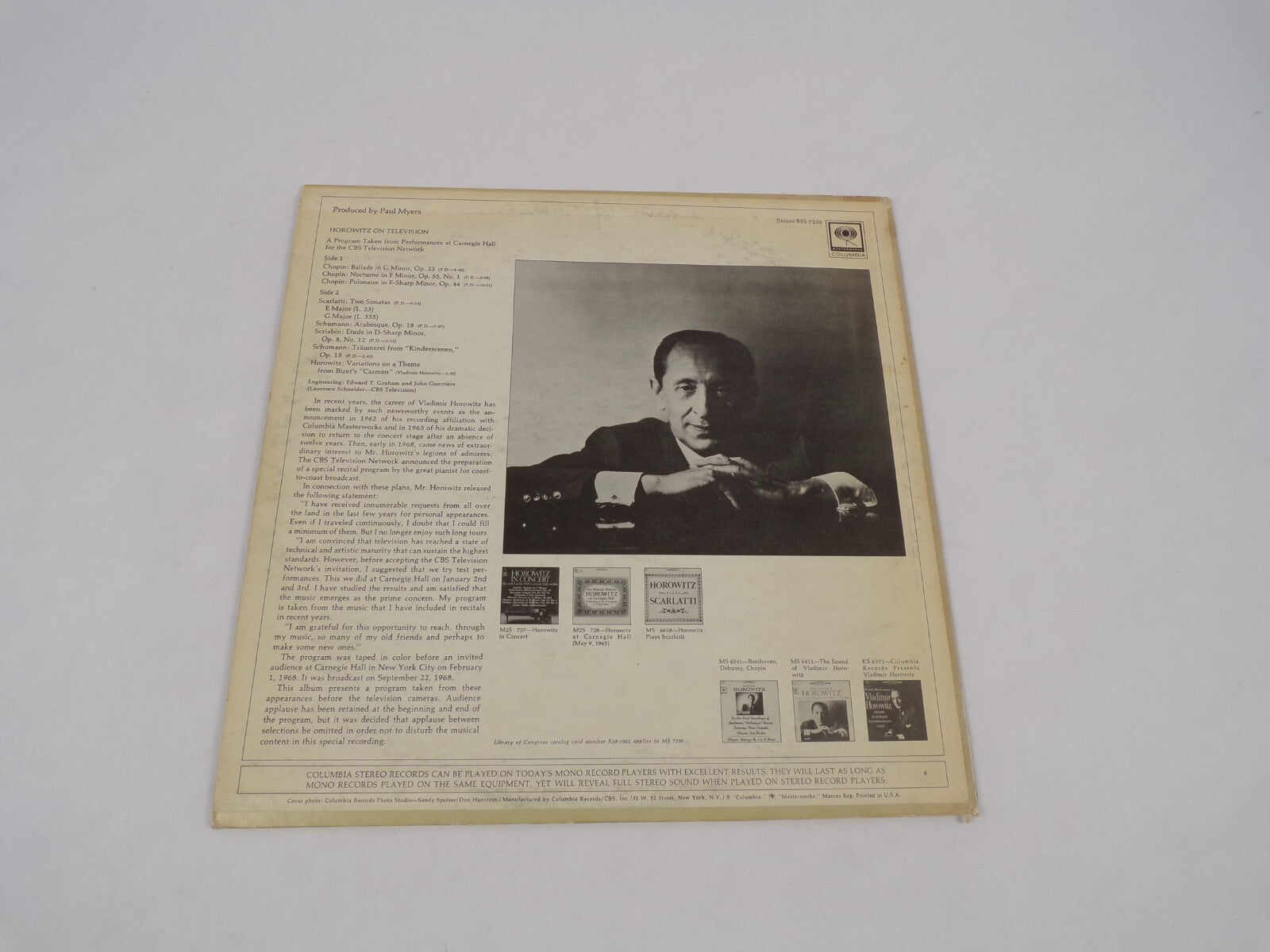 Horowitz On Television Two Sonatas Arabesque Traumerei Vinyl Record